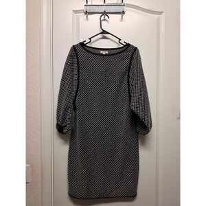Max Studio Womens Black White Geometric Knit Shift Dress 3/4 Balloon Sleeve M
